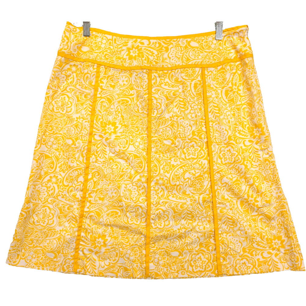 Norton A Line Skirt Stretch Side Zip Trim Seaming Women 16W Yellow Floral Summer